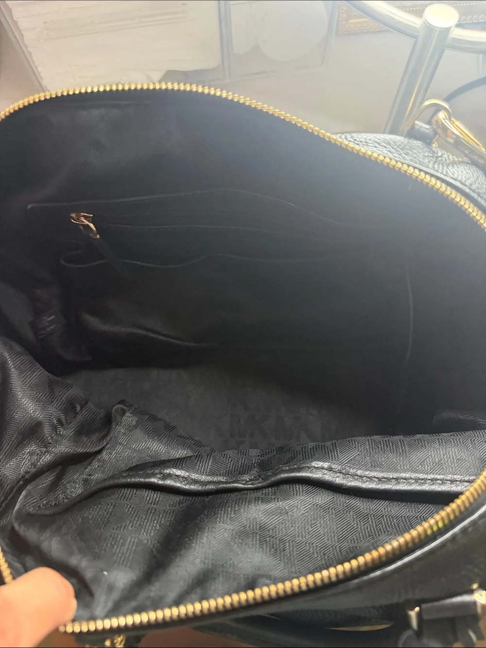 Michael Kors Black Pebbled Leather Double-Handle Satchel with Shoulder Strap